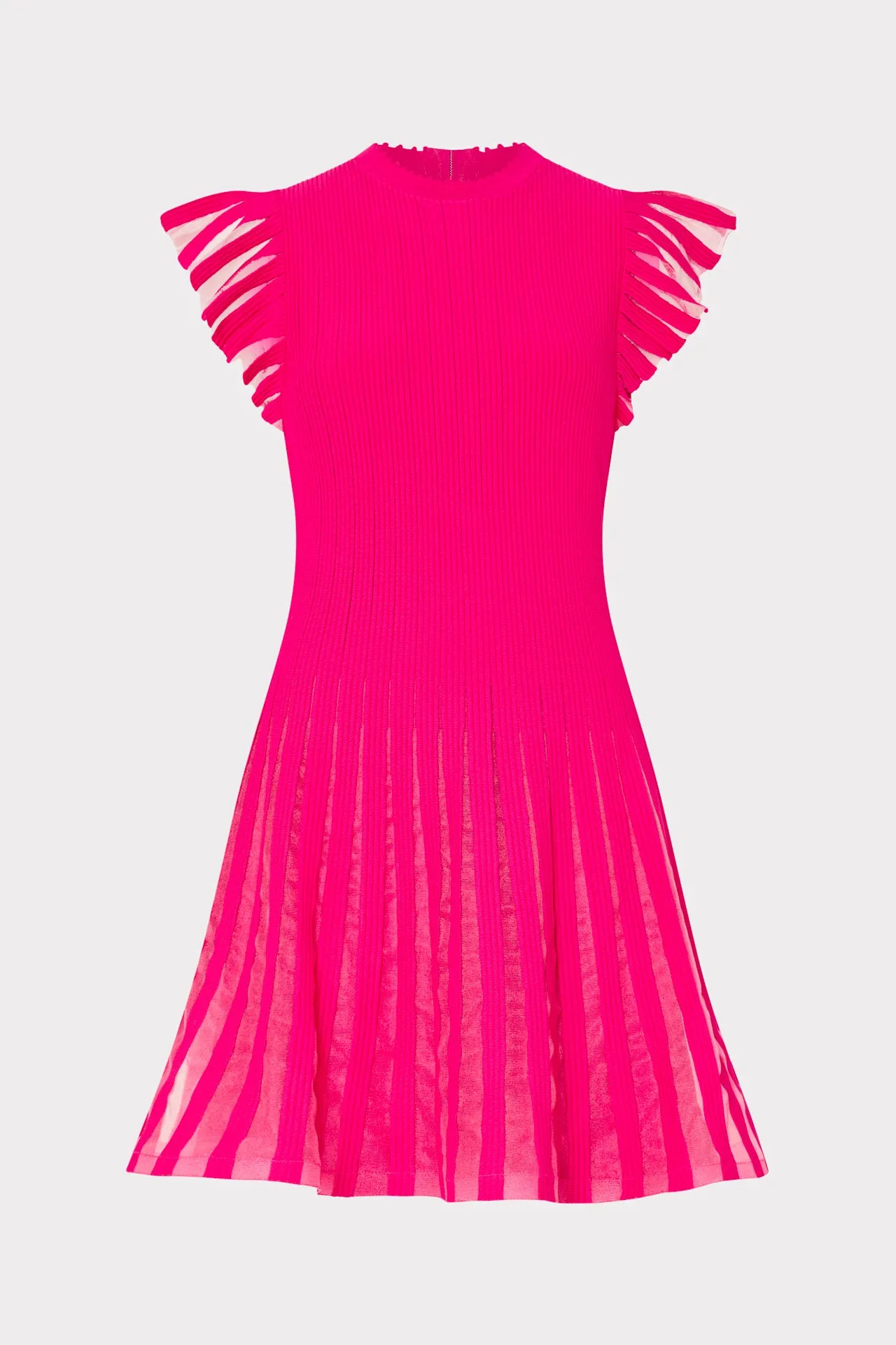 Sheer Flutter Sleeve Knit Mini Dress Wedding-Guest Cool Form