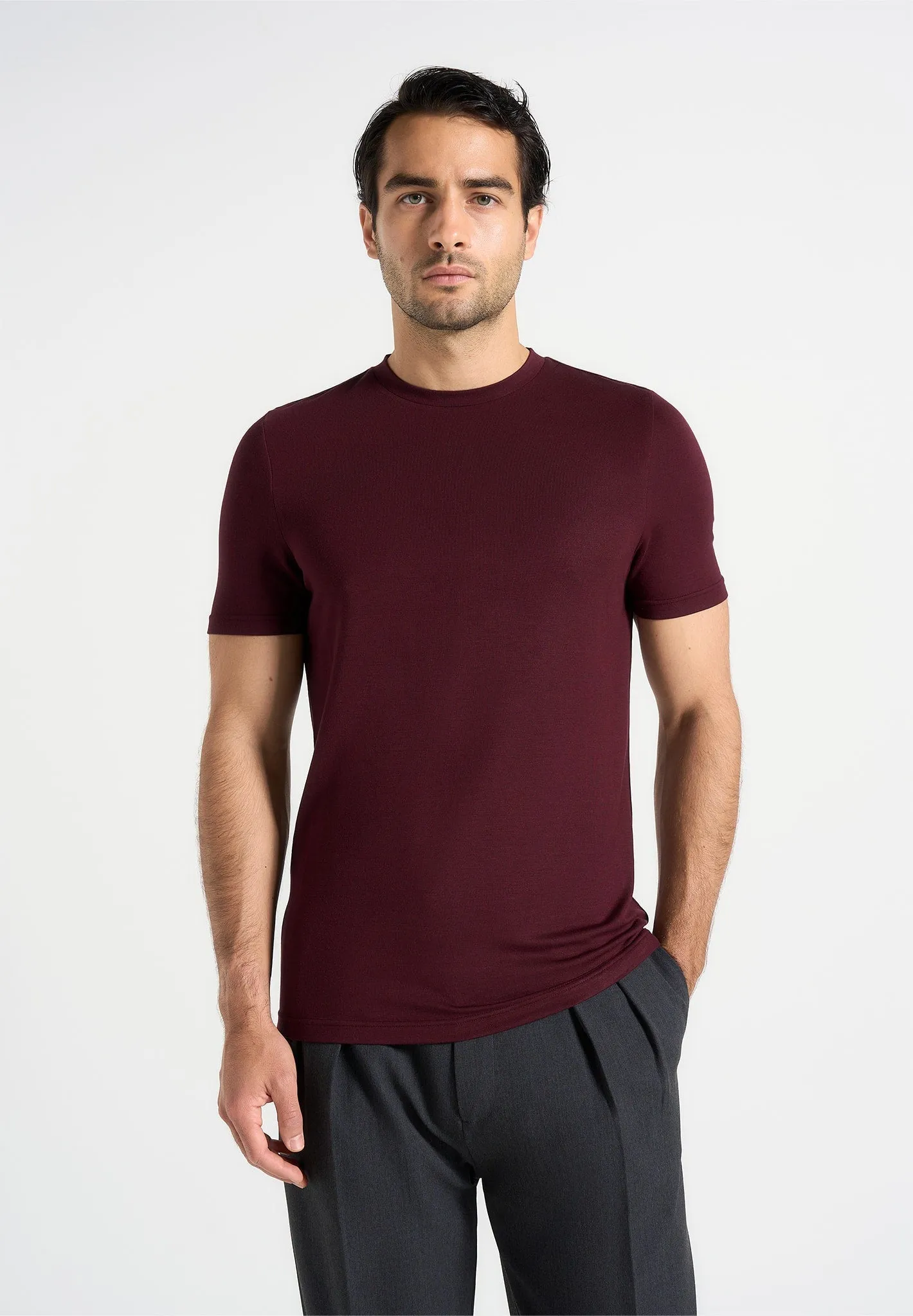 Armand - Fitted Luxe T-Shirt - Wine Red All Purpose Weave Design