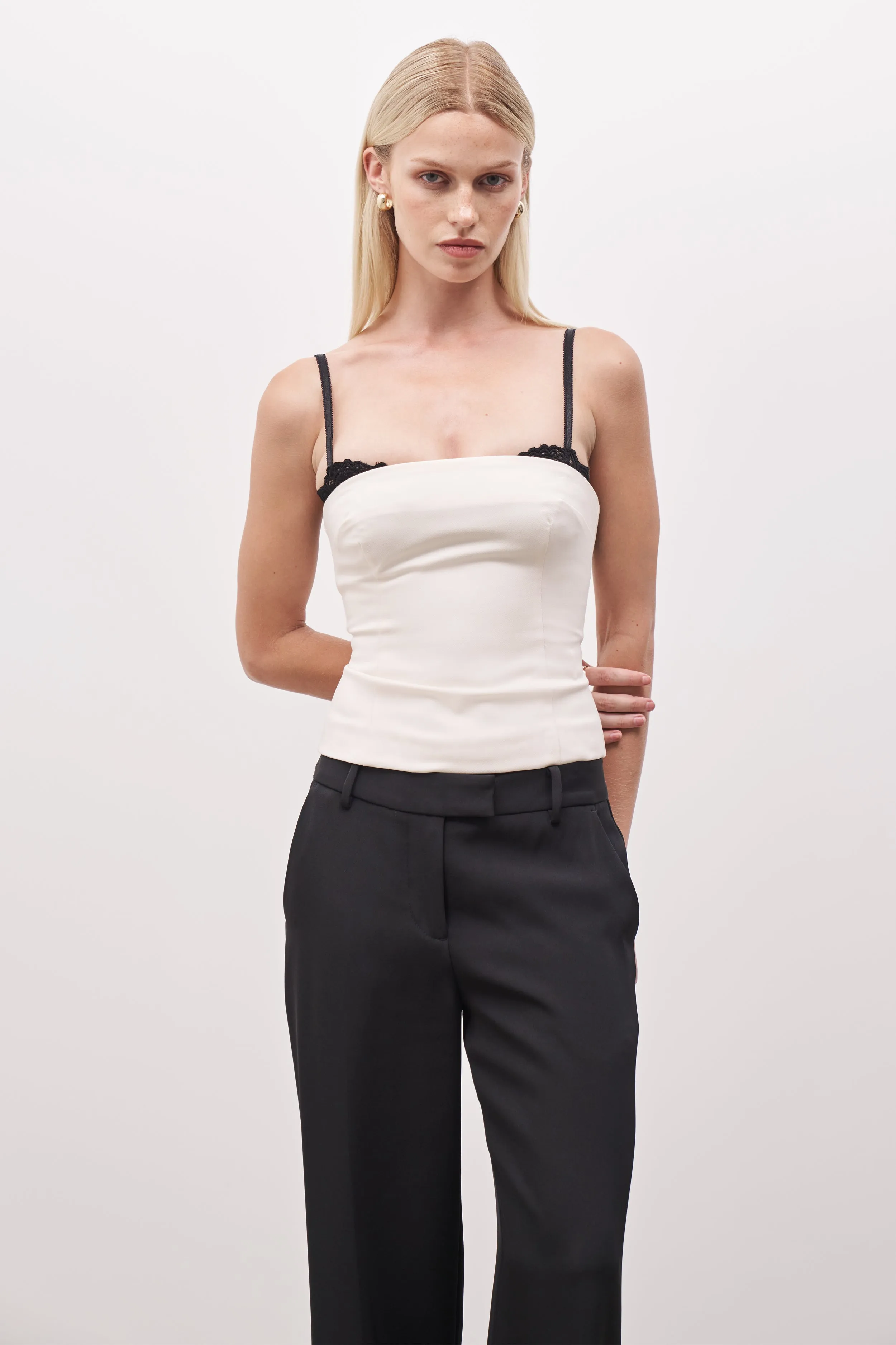ZipperedPockets Tailored Bra Detail Bustier - Cream/Black