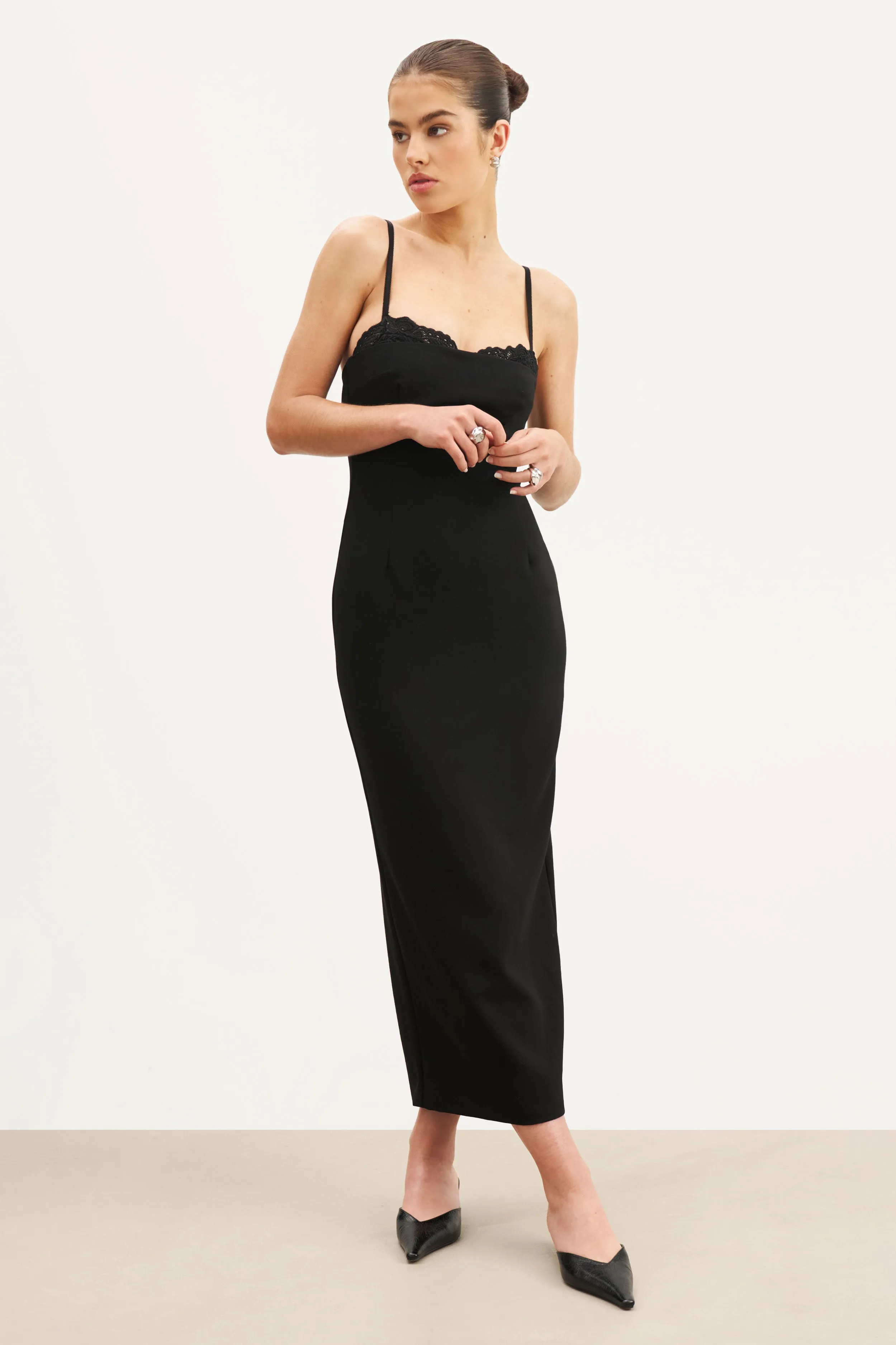 Work-Ready Look Effortless Pair Tailored Bustier Maxi Dress - Black