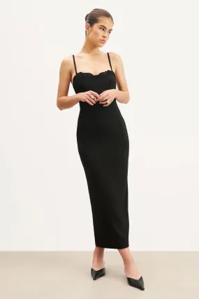 Chic Comfort Clean Texture Tailored Bustier Maxi Dress - Black
