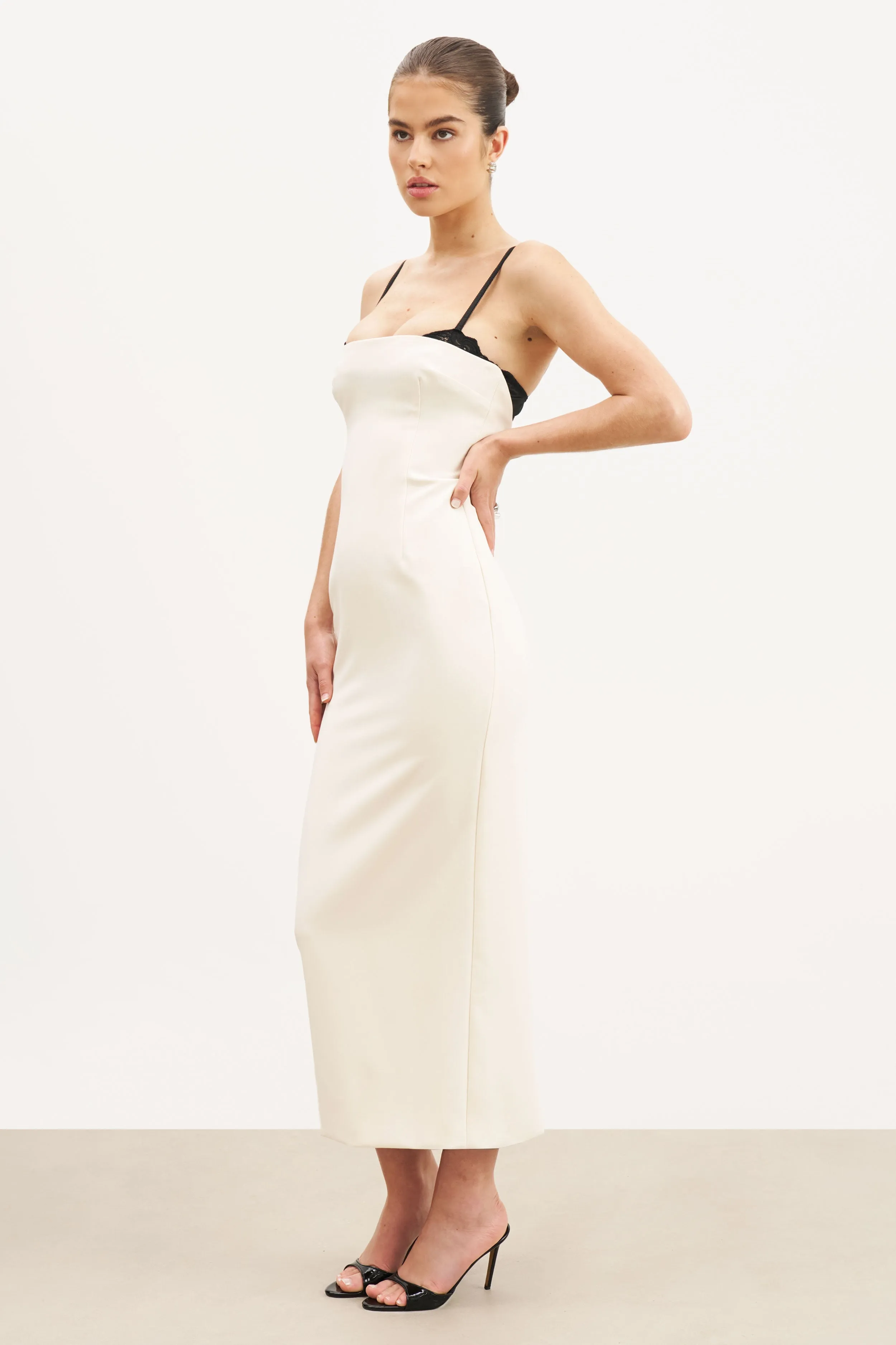 Elegant knee-length dress Farm Scene Tailored Bustier Maxi Dress - Cream/Black