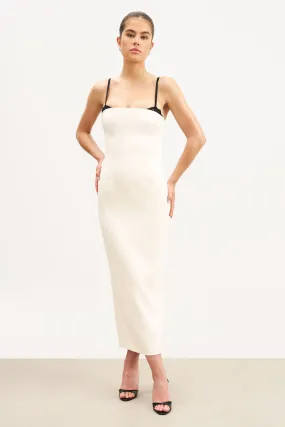 Tailored Bustier Maxi Dress - Cream/Black Linen-Blend