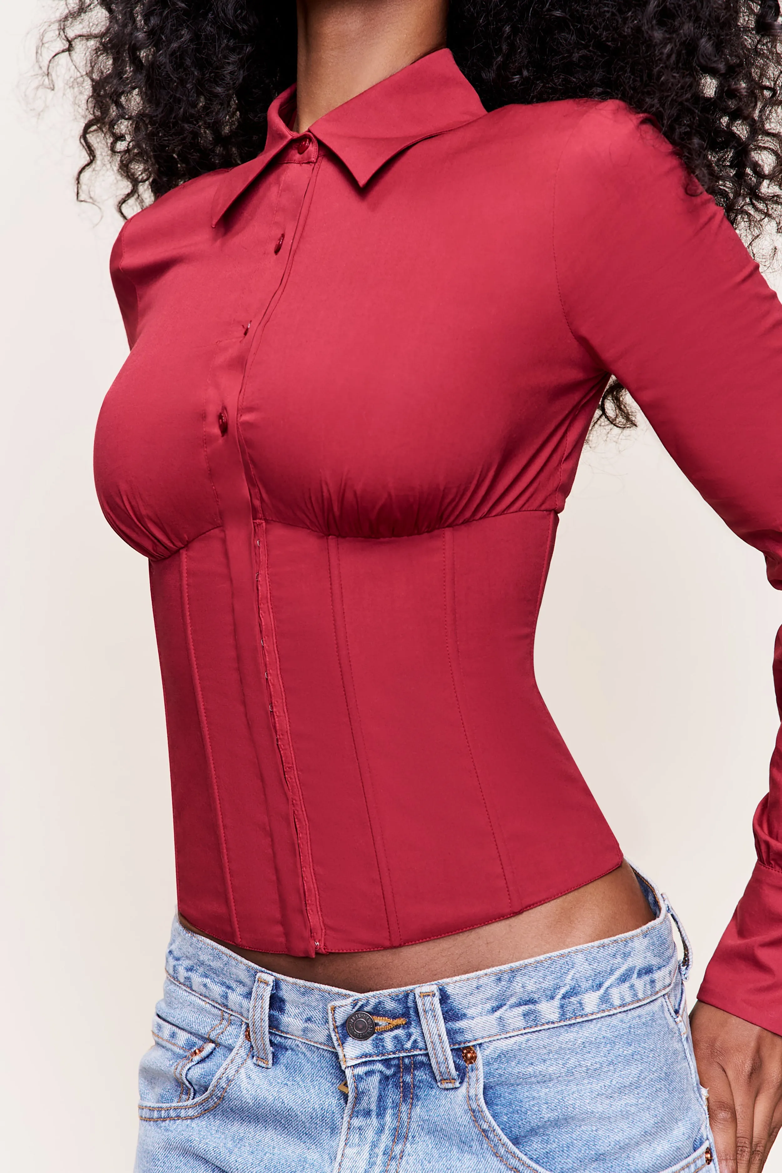 Tailored Corset Long Sleeve summer top Wrinkle Resistant Finish