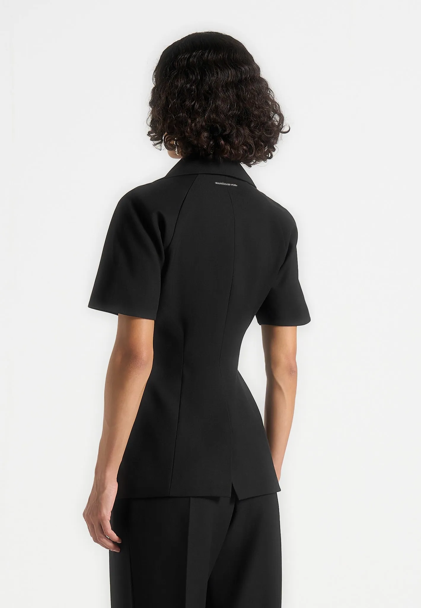 Malika - Double Breasted Short Sleeve Blazer - Black tailored office wear Luxury Fit