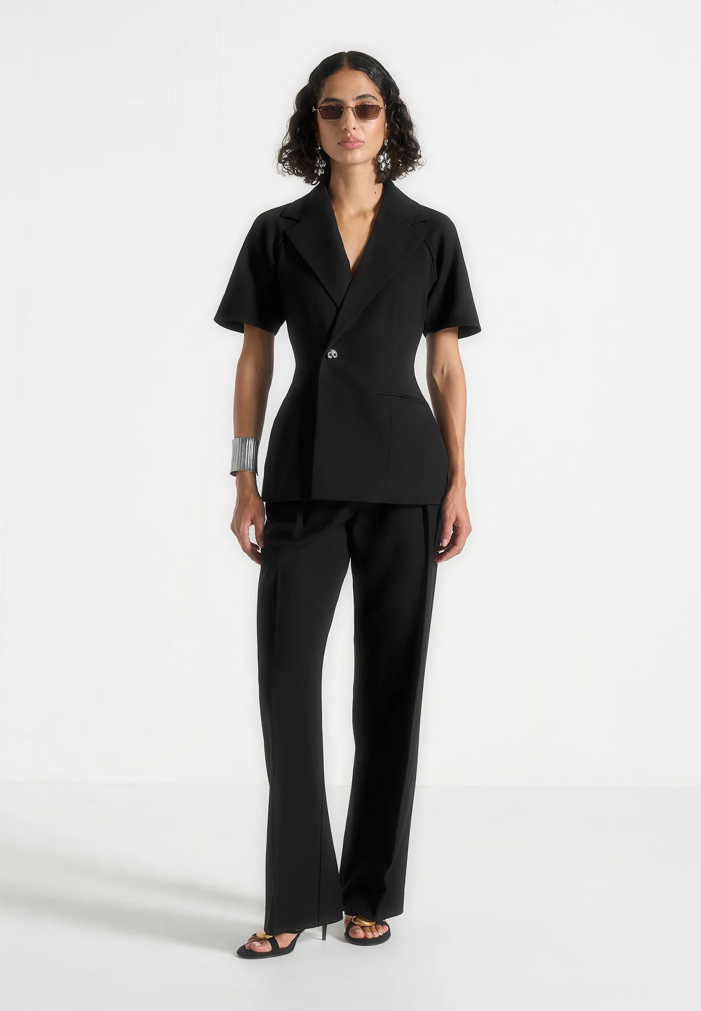 Modern Comfort Malika - Double Breasted Short Sleeve Blazer - Black