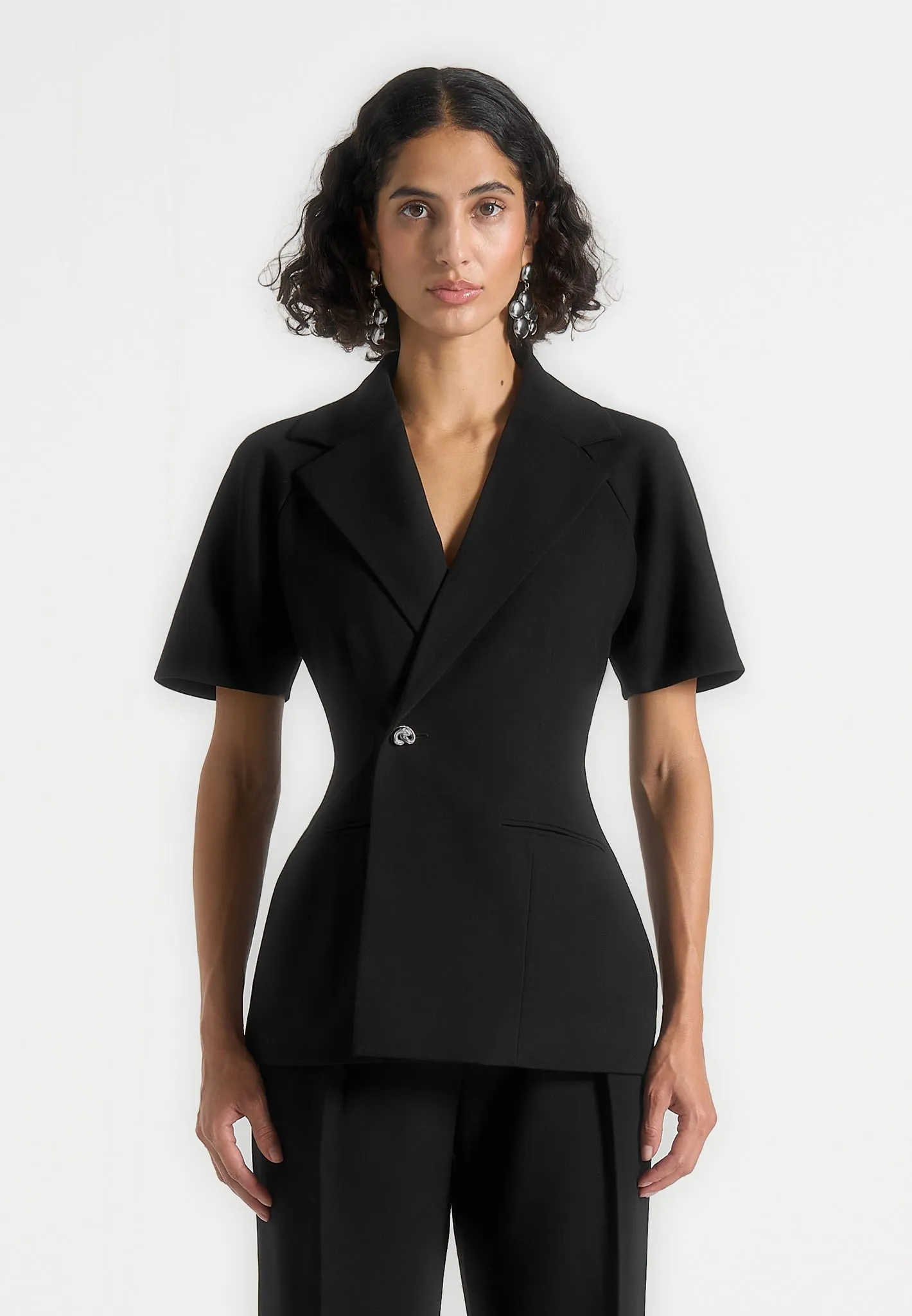 Malika - Double Breasted Short Sleeve Blazer - Black Classic Comfort Elegant Wear