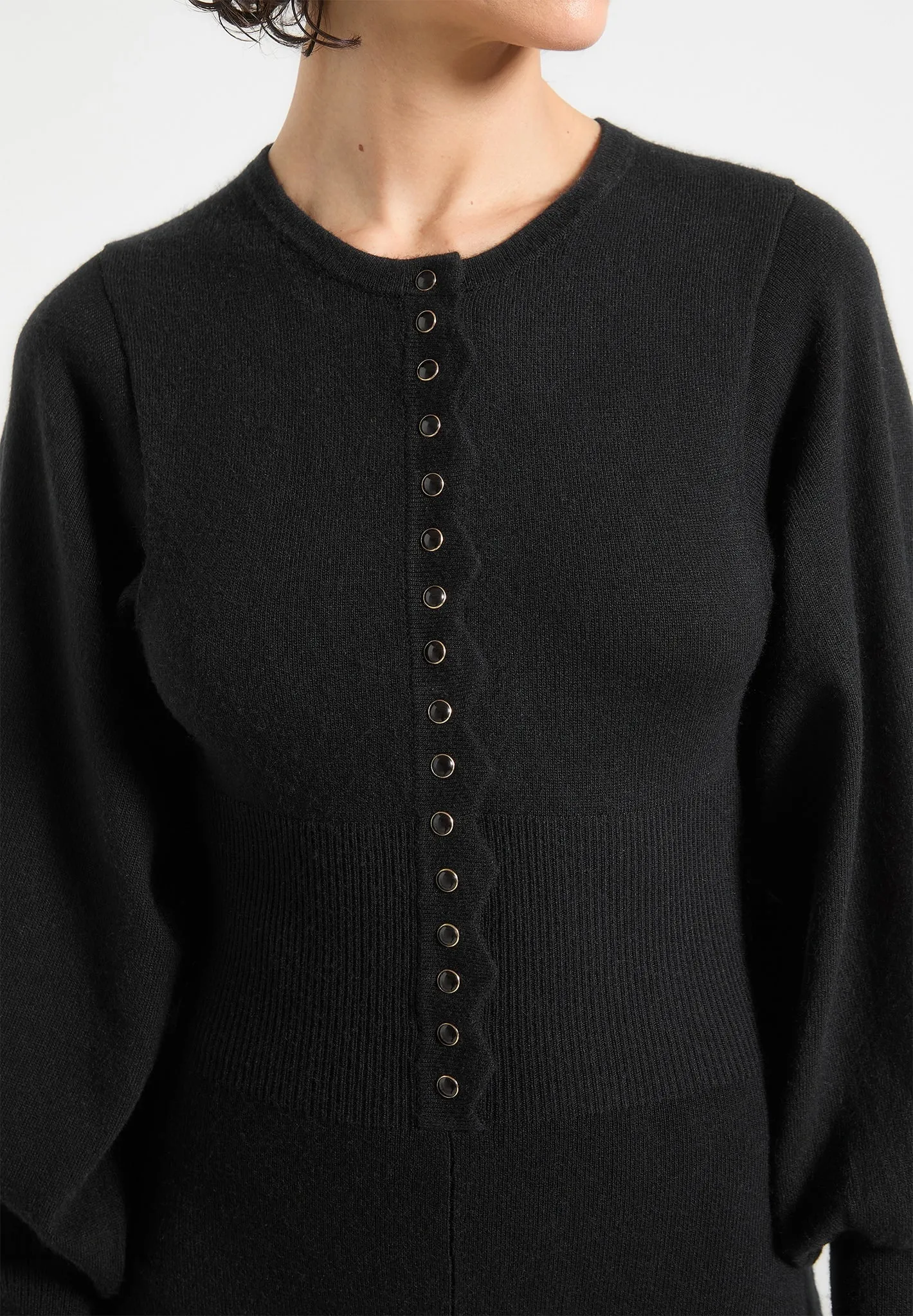 NonIrritating Reinforced Buttonholes Michele - Knitted Scallop Hem Playsuit - Black