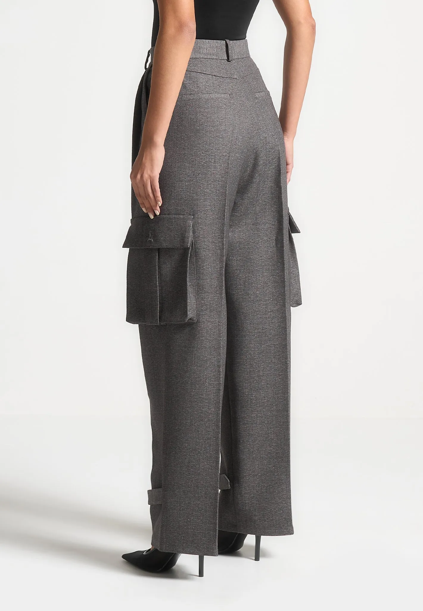 Anti Static Finish Danielle - Textured Tailored Pleated Cargo Trousers - Grey Marl