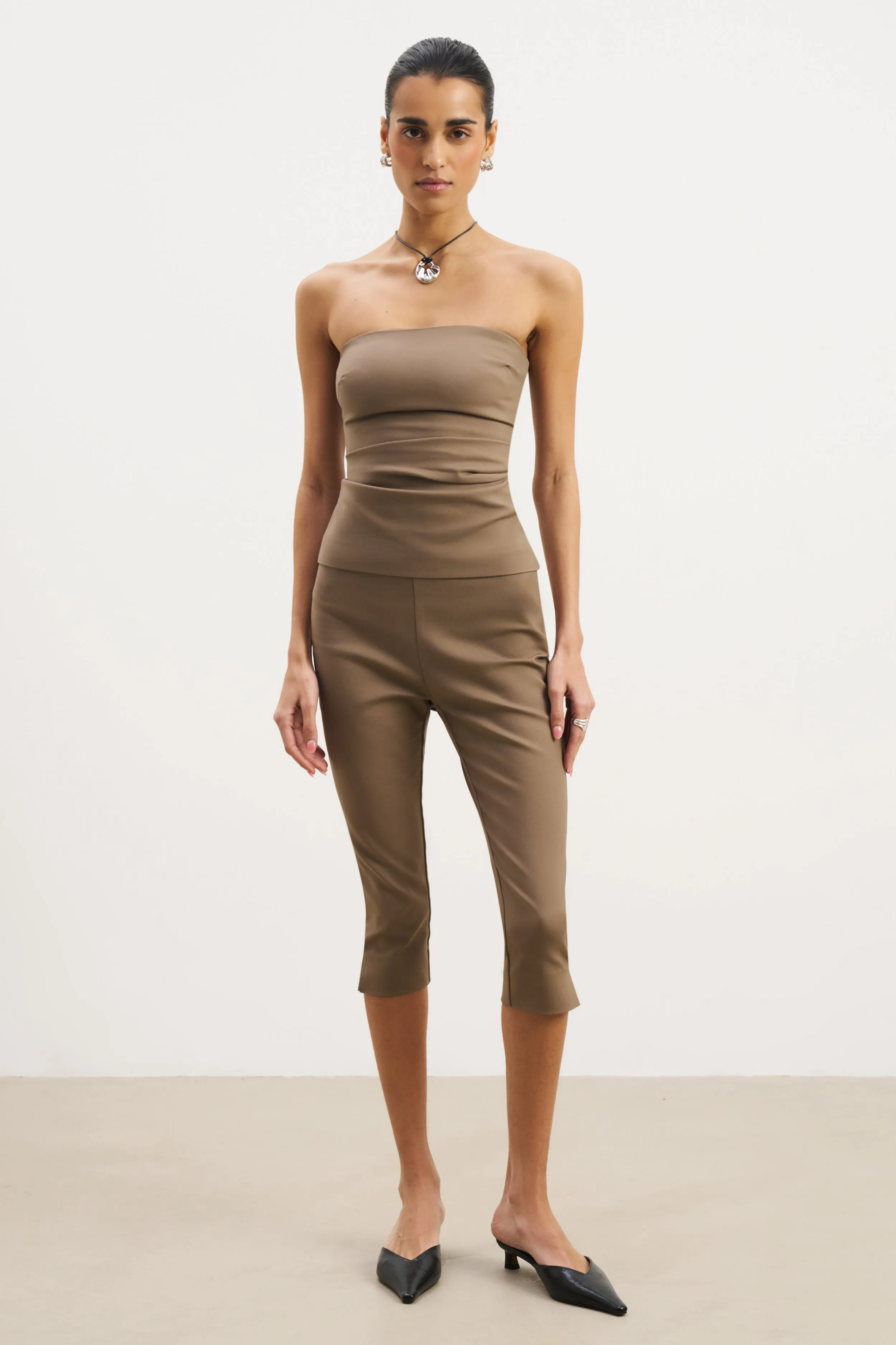 TearResistant Blends Tailored Ruched Bodice - Latte