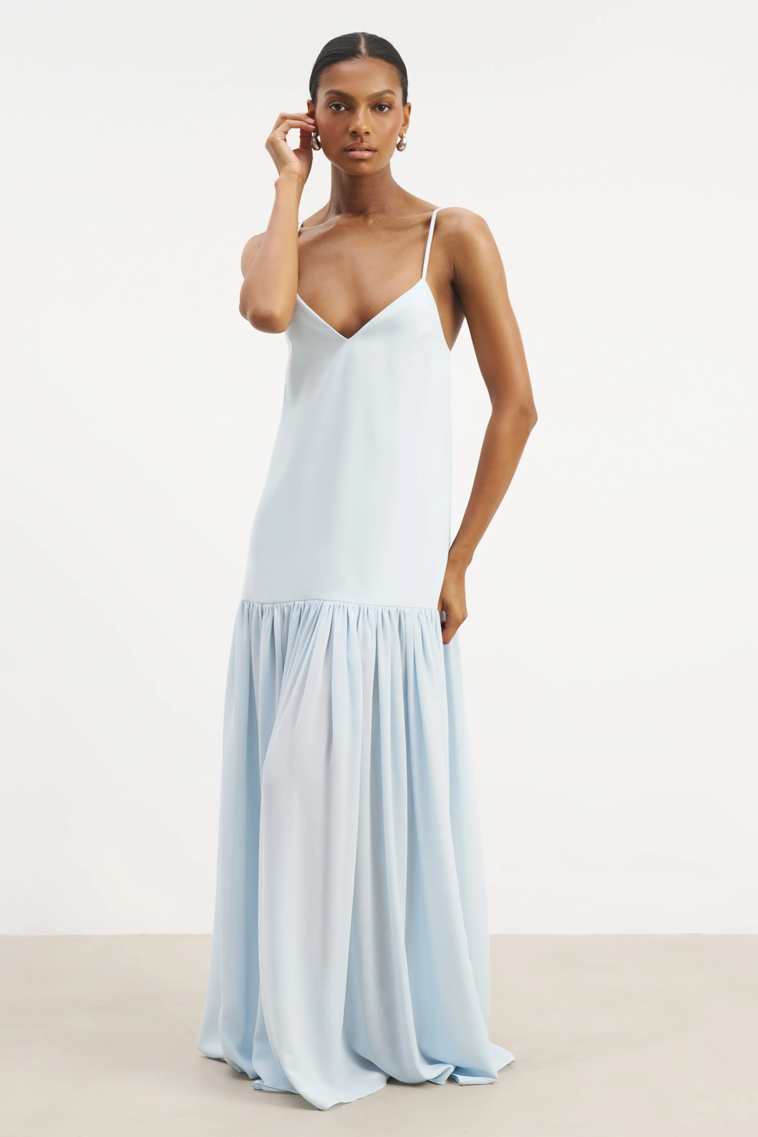 Easy Match Flowing Dropped Waist Maxi Dress - Powder Blue