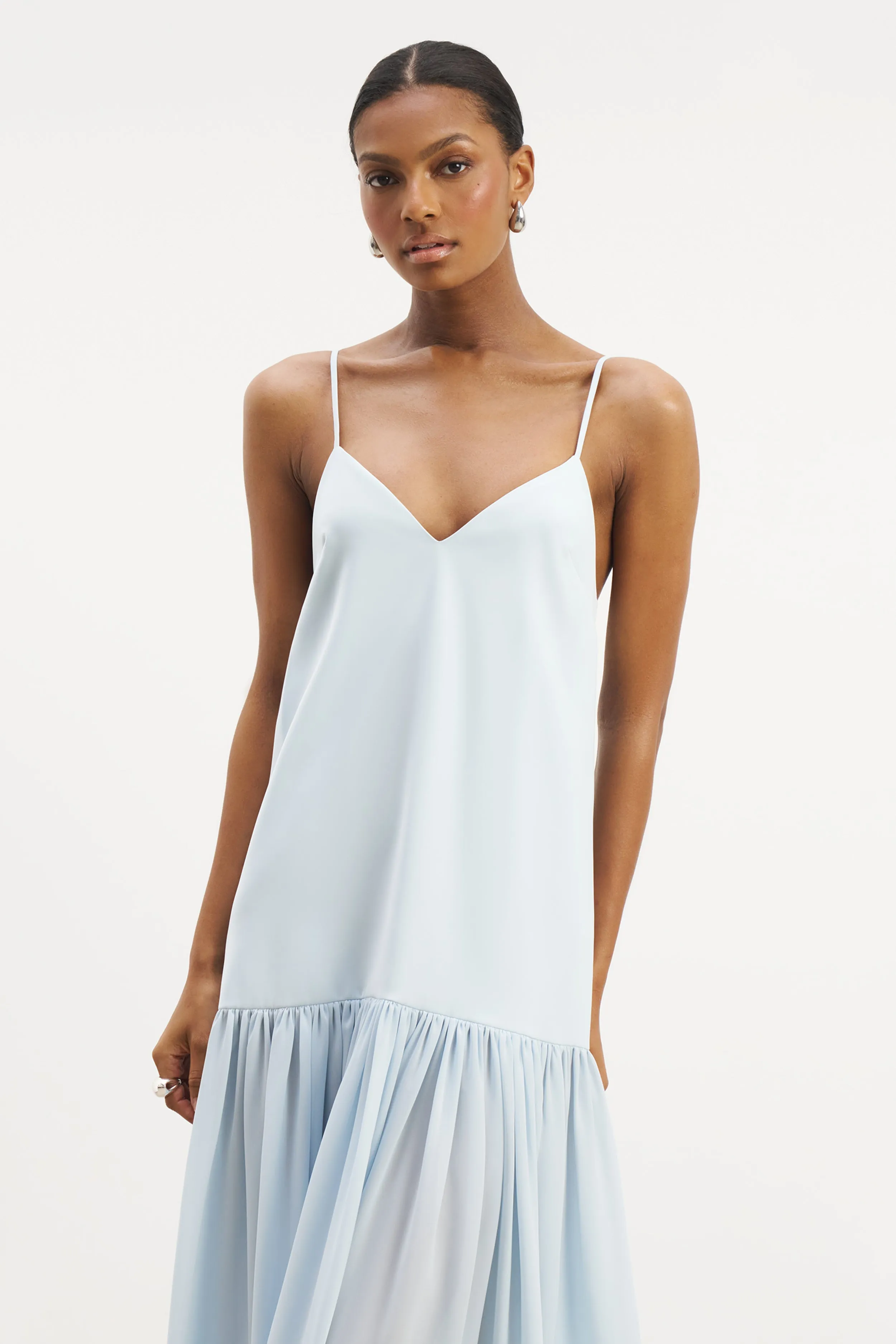 Flowing Dropped Waist Maxi Dress - Powder Blue Sharp Mood