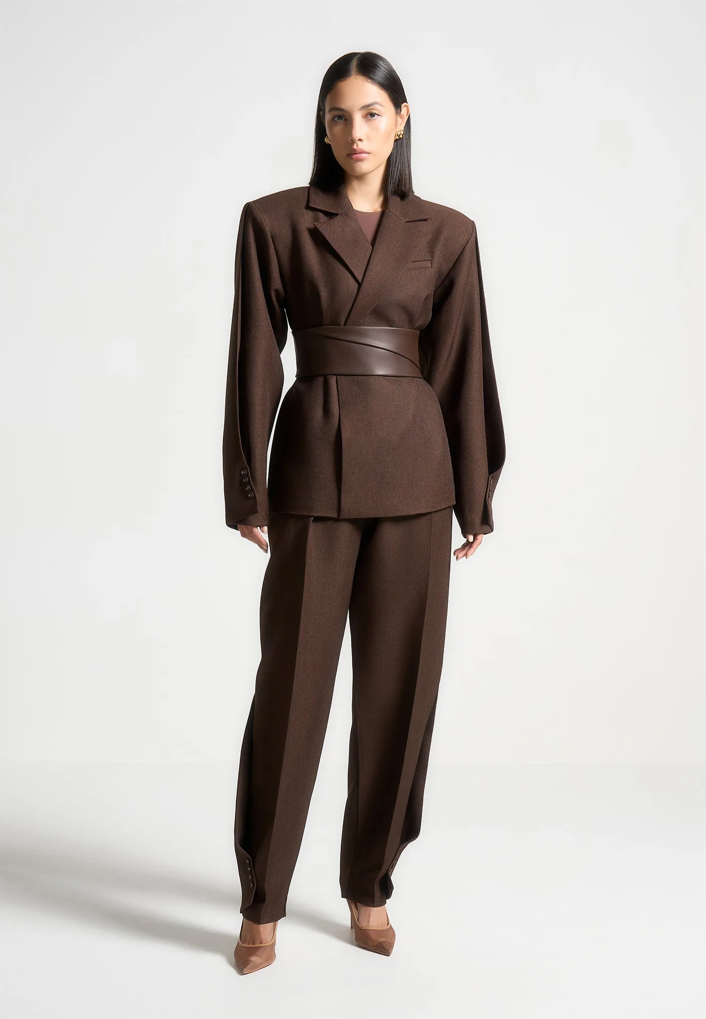Sophie - Twist Leg Tailored Trousers - Brown Work Style Fit Anti Static Finish
