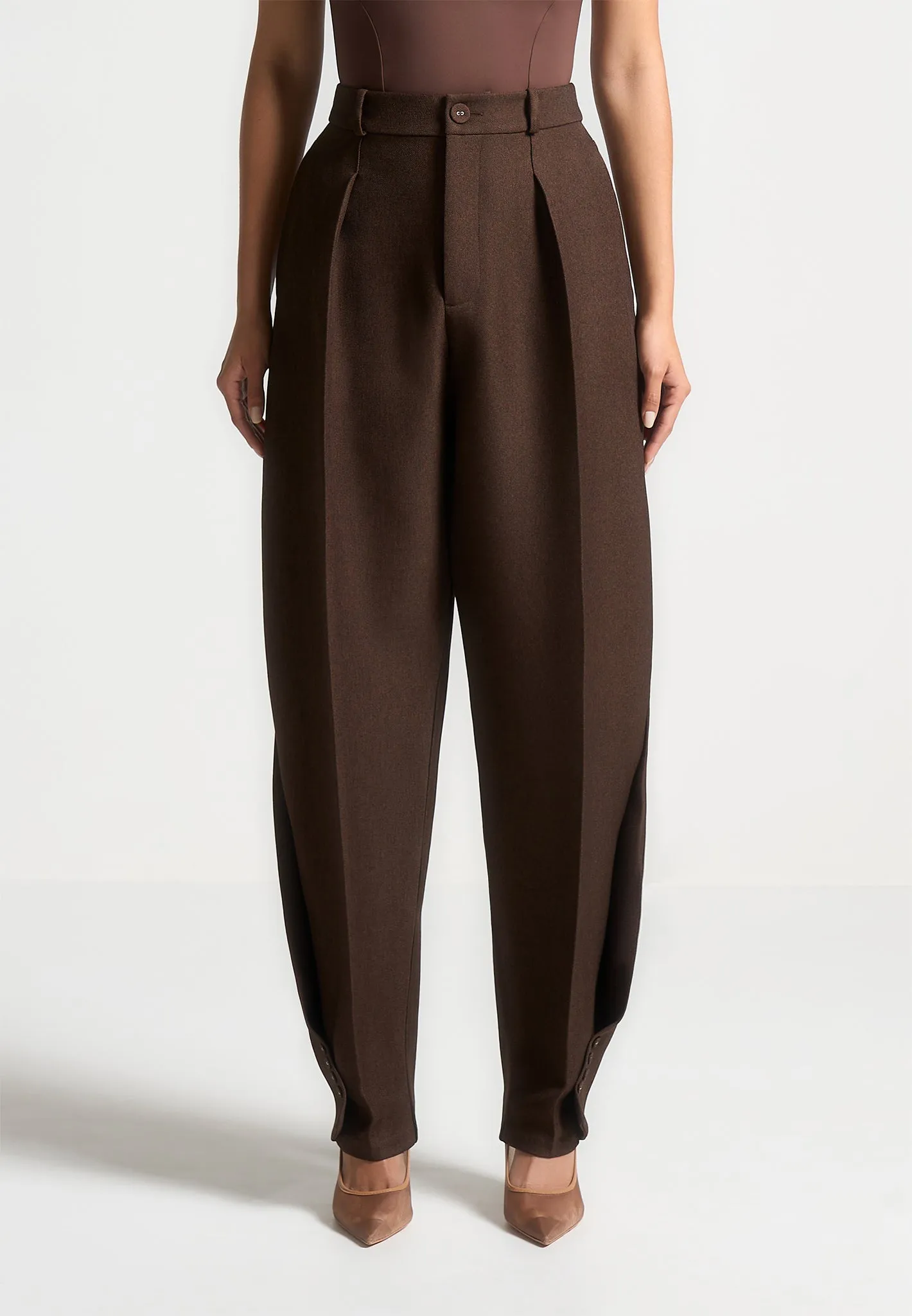 Sophie - Twist Leg Tailored Trousers - Brown Professional Layers