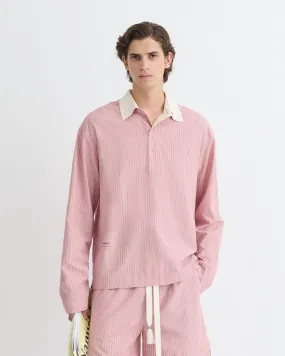 Taron - Striped Polo Neck Top - Pink FlatlockStitching