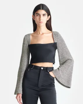 AthleisureInspired Oversized Silhouette Tasula - Slip Satin and Loopback Cotton Top - Black/Mouline