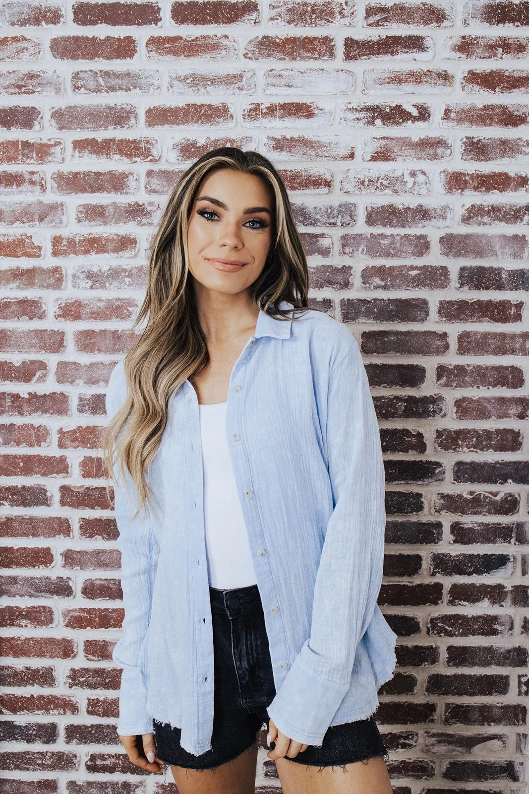 Casual Long Sleeve Tattered Charm Washed Button Down Shirt - FINAL SALE