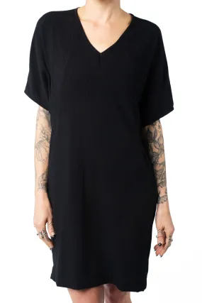 Empire Waist Cocoon Dress in Black Crepe