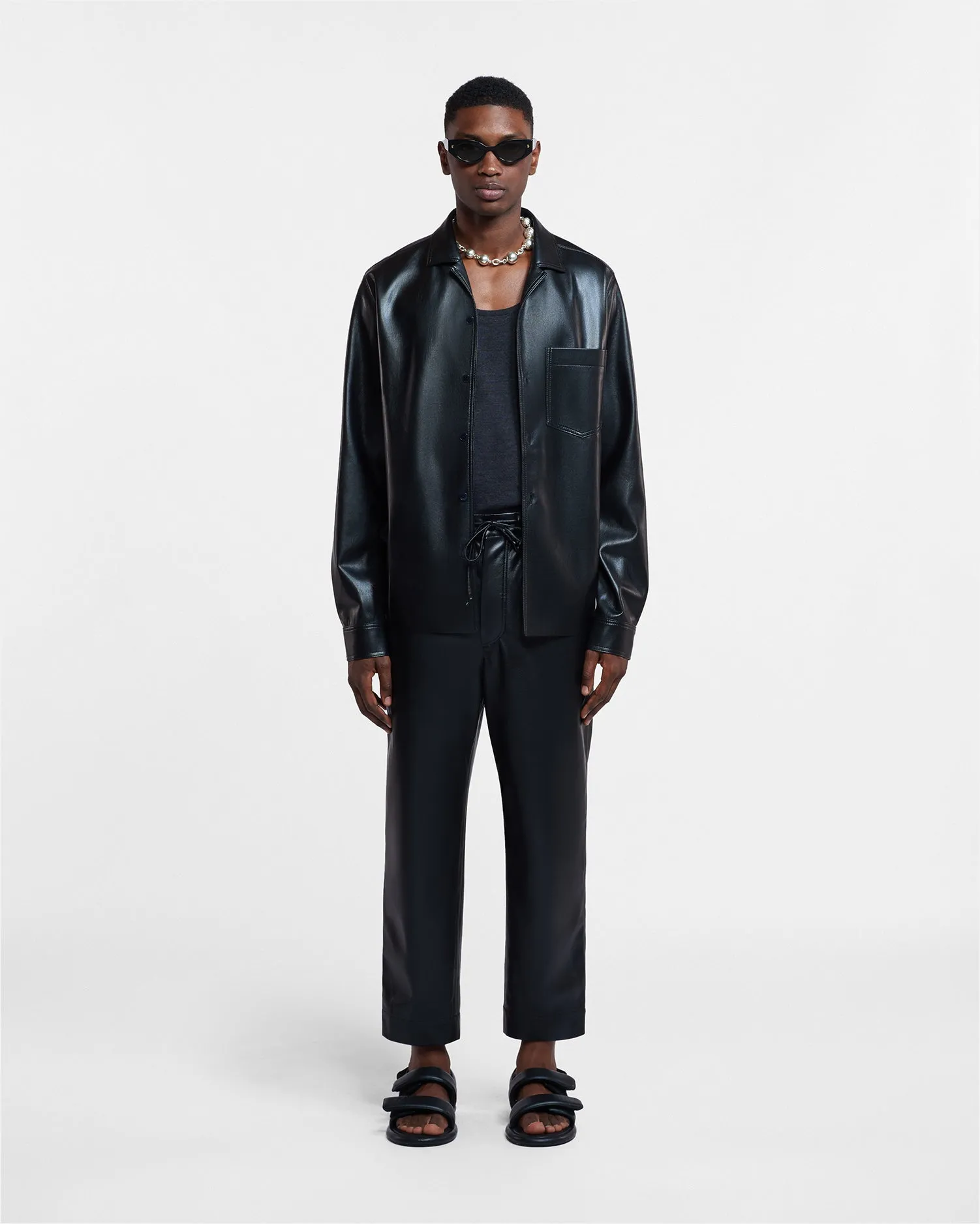 DoubleLayered Elasticated Trim Duco - Okobor? Alt-Leather Long Sleeve Shirt - Black