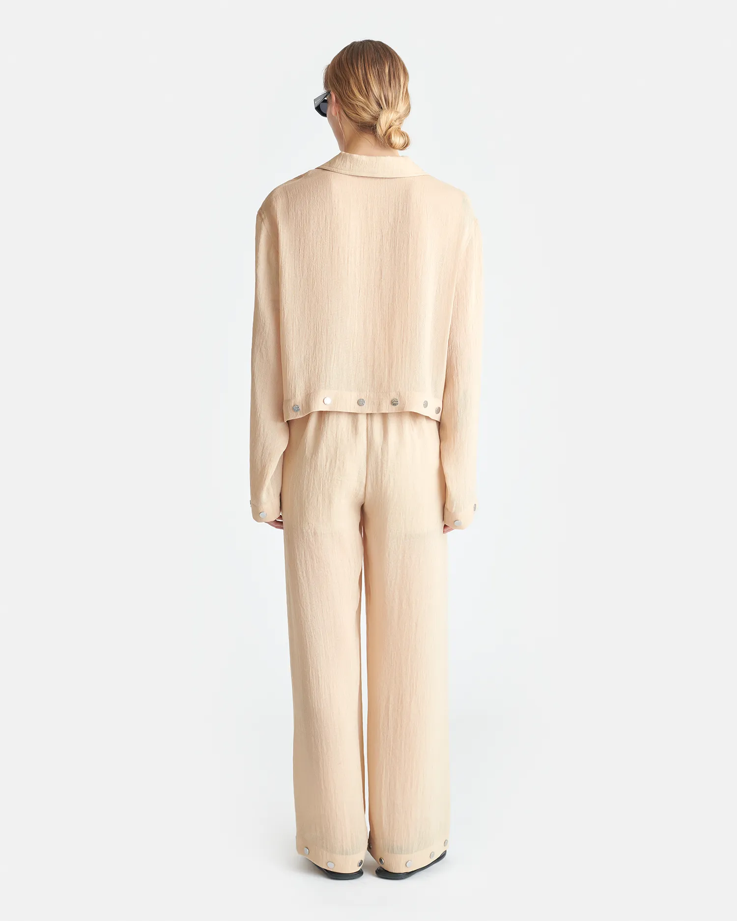 Versatile Wear Trend Essential Vally - Studded Cropped Gauze Shirt - Wax