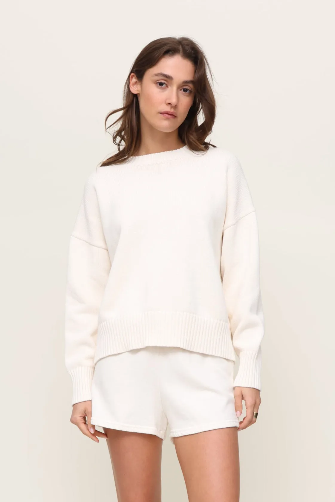 MultiLayer Stitching Soft Texture Janet Cotton Crew Sweater