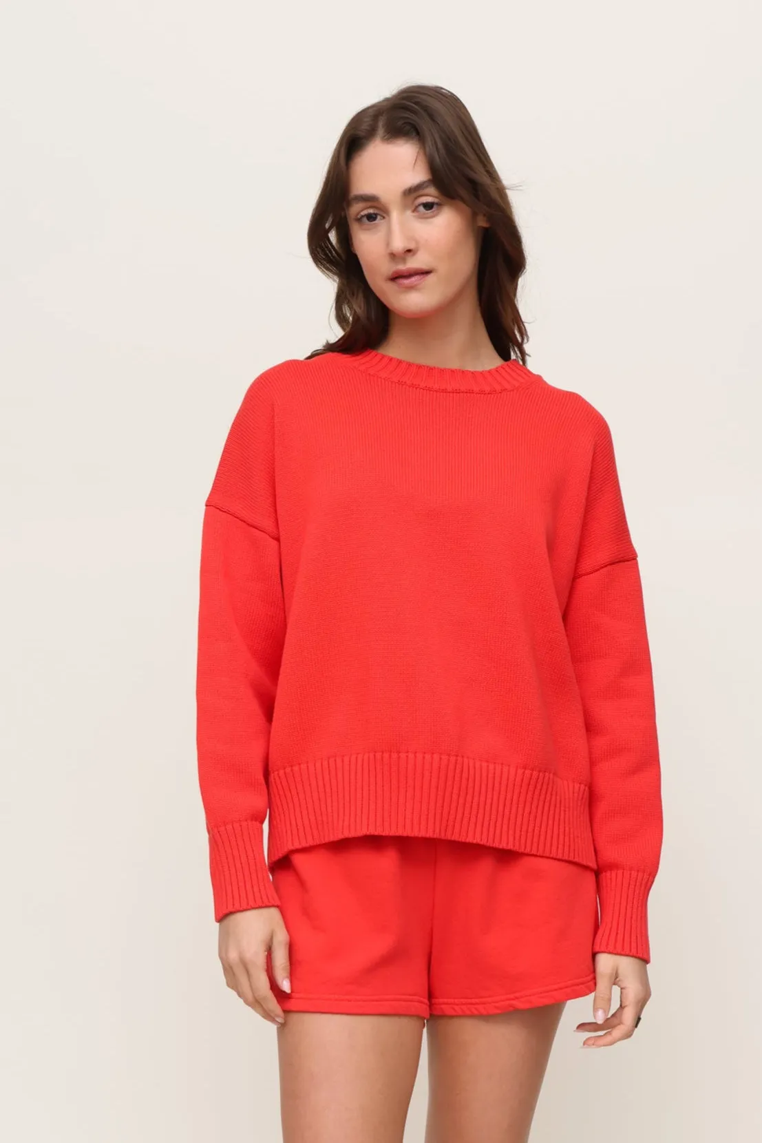 Brushed Interior Breathable mesh lining Janet Cotton Crew Sweater