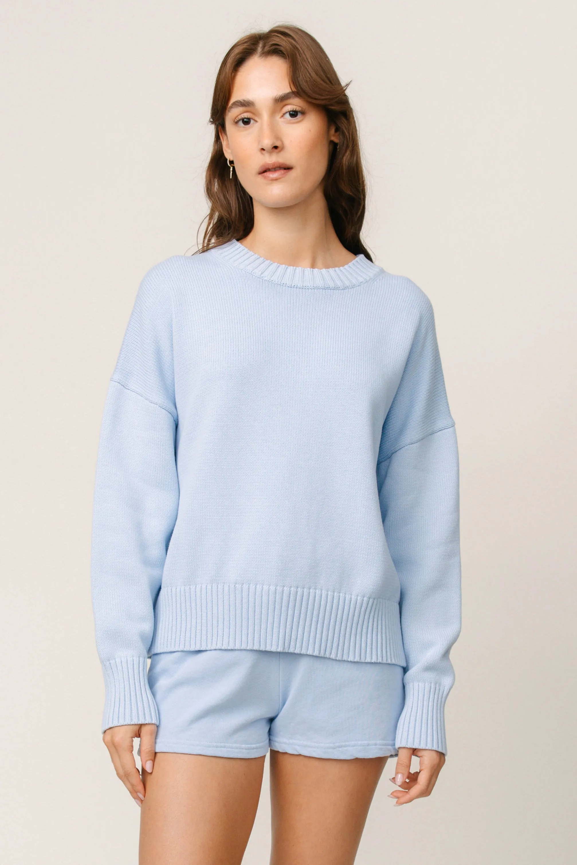 Janet Cotton Crew Sweater Low Profile Seaming SleevelessOption