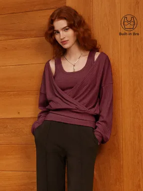 2Pcs Set Wide Rib Scoop Brami Tank & Surplice Top Ribbed Hemline