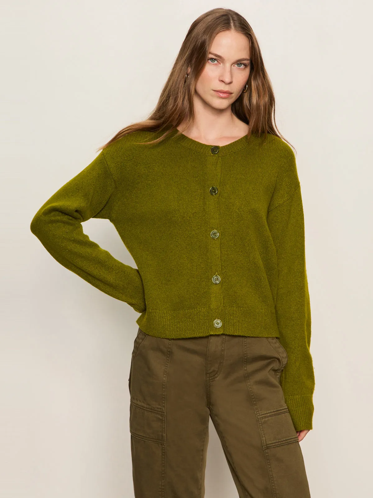 Must-Have Cardi Martini Olive color block