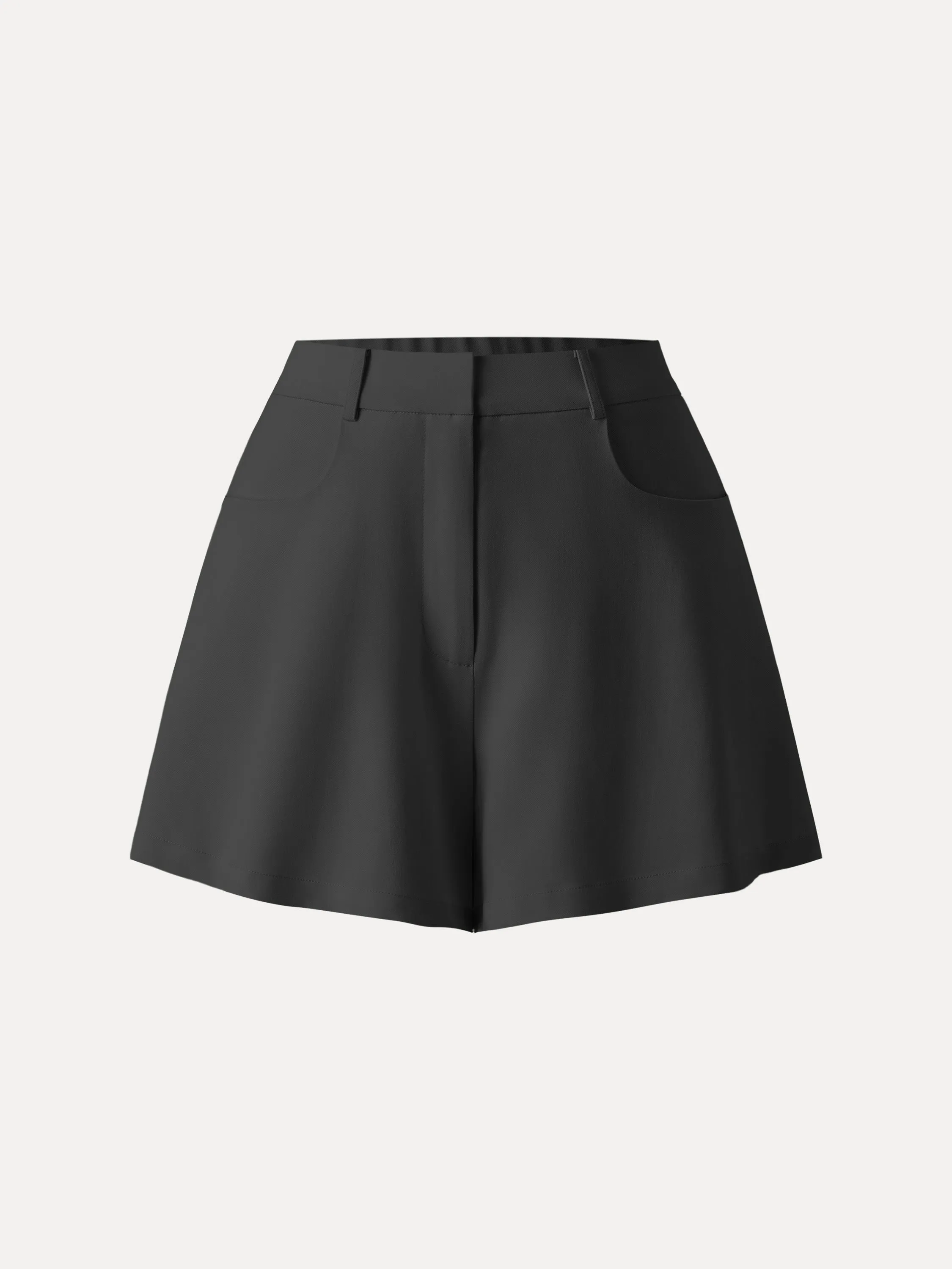 Tencel-Linen Mid Rise Fly Front Flared Shorts with Pockets Soft Texture Functional Ease