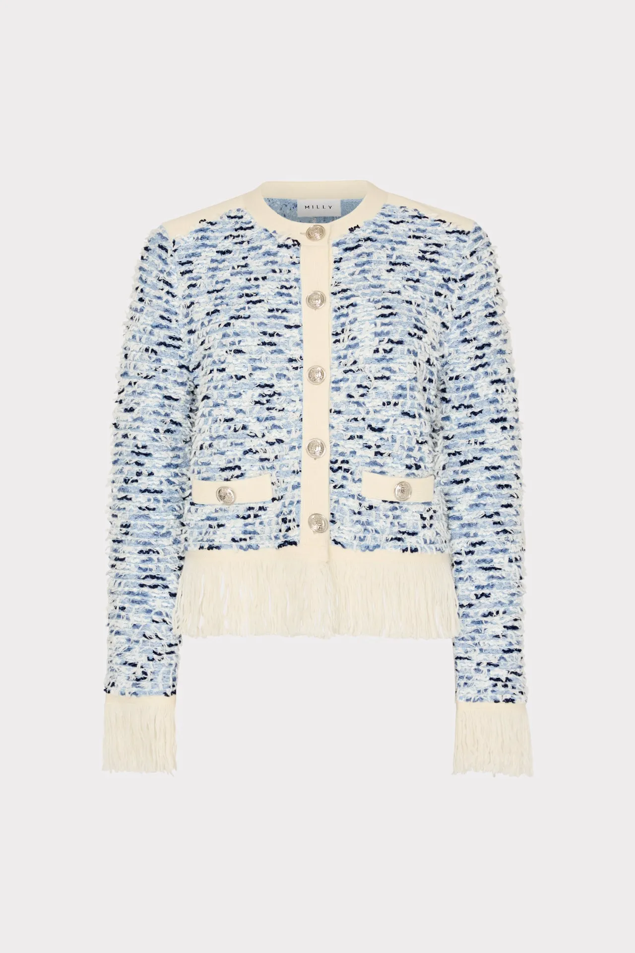 Textured Fringe Trim Cardigan Ultra Soft Handfeel