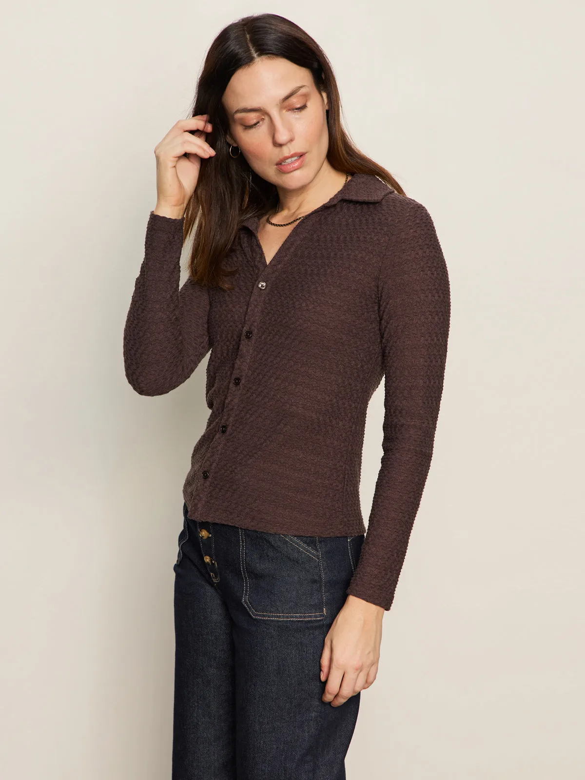 Slim Fit Cut Textured Knit Dreamgirl Top Semi Sweet