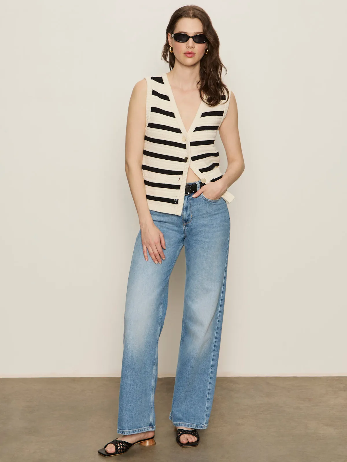 ZeroWaste Pattern Office Look Textured Sweater Vest Macrame/ Black Stripe