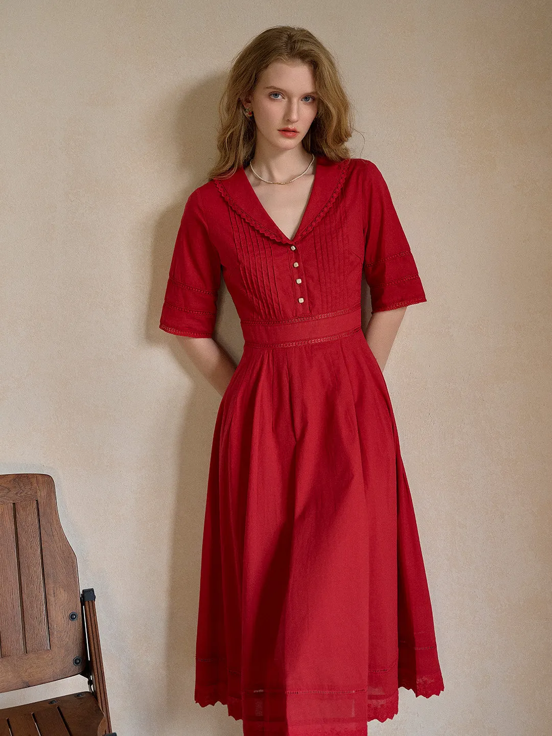 Beach Walk StretchableKnit Fiona 100% Cotton Red Midi Dress