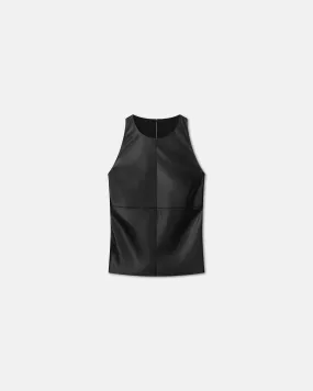Midweight Four Way Stretch SeamlessConstruction Teza - Okobor? Alt-Leather Sleeveless Top - Black