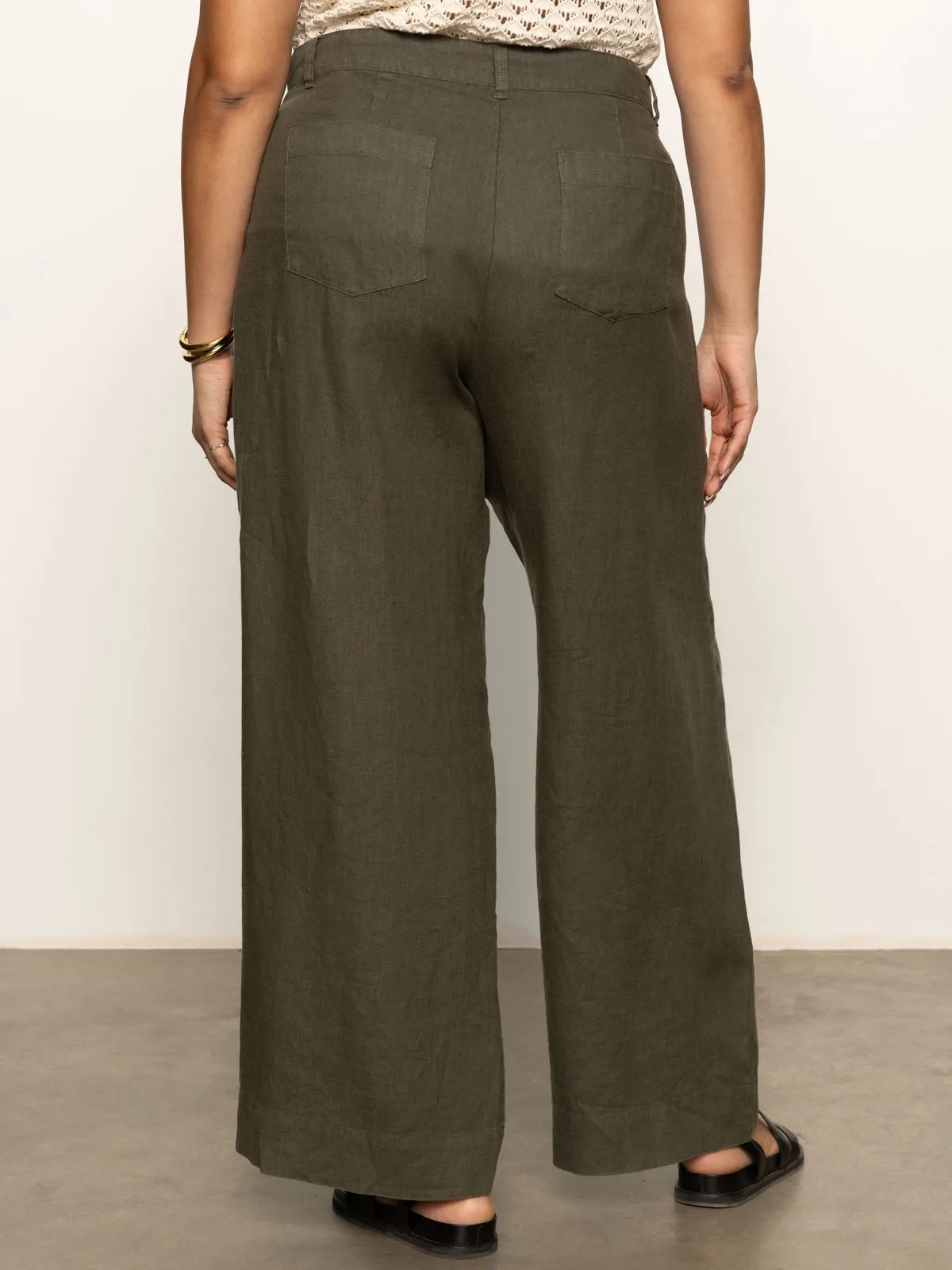 Modern Waist Sleek Comfort The Linen Marine Wide Leg Semi-High Rise Pant Kalamata Extended Sizing