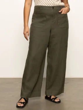 The Linen Marine Wide Leg Semi-High Rise Pant Kalamata Extended Sizing Layered Look