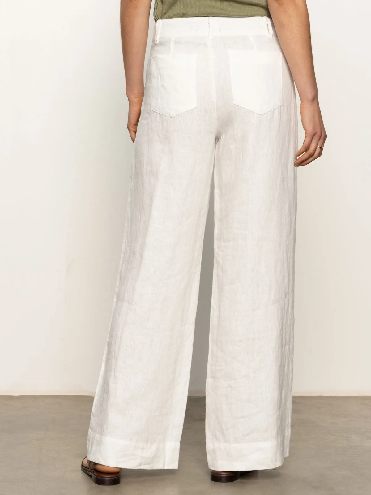 Seamless Waist Technology Hidden pockets The Linen Marine Wide Leg Semi-High Rise Pant White