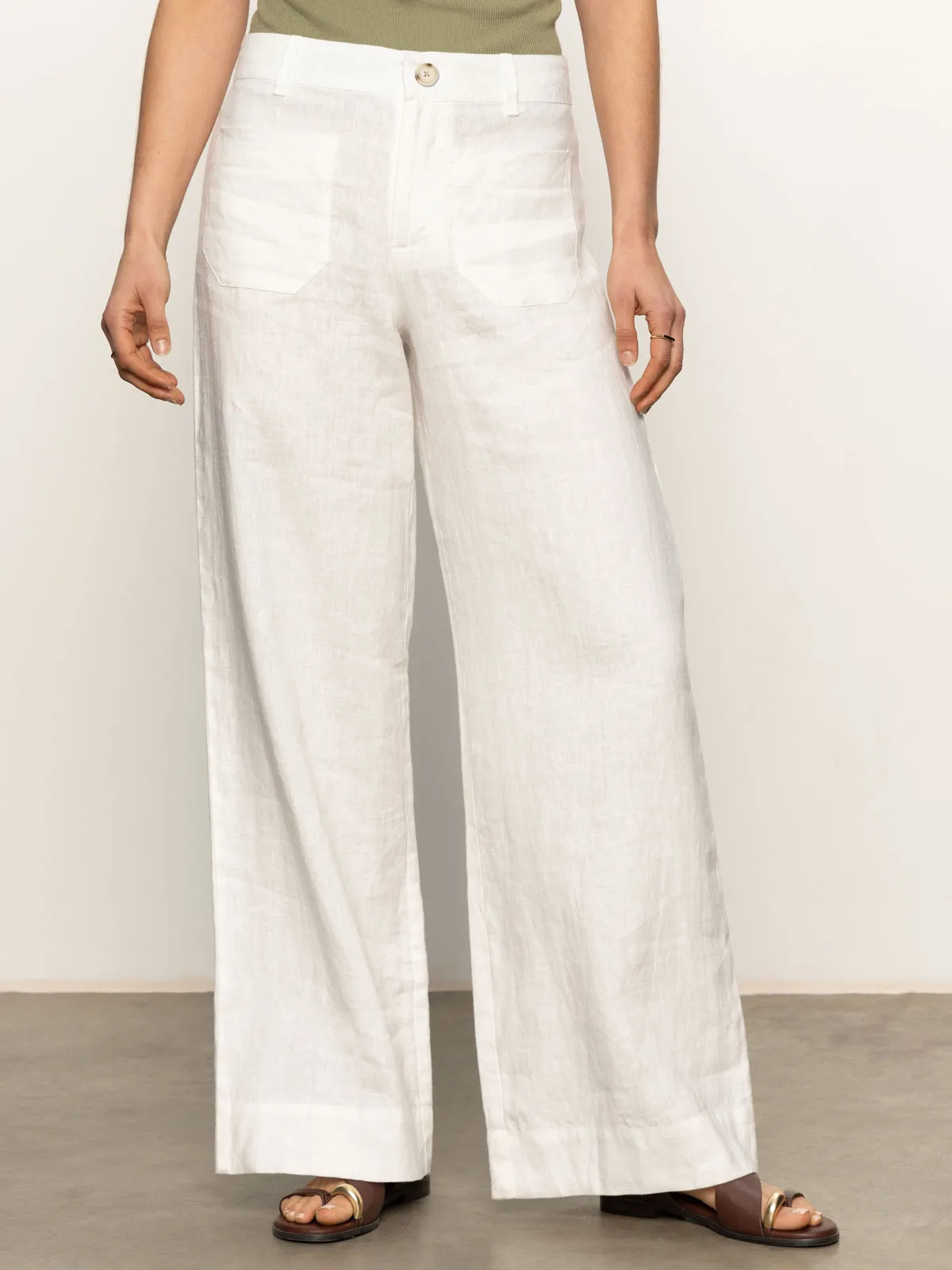 Curvy Moderate Coverage The Linen Marine Wide Leg Semi-High Rise Pant White
