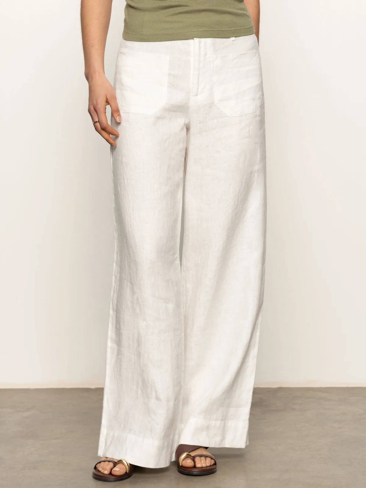 WaterRepellentCoating Everyday Wear The Linen Marine Wide Leg Semi-High Rise Pant White