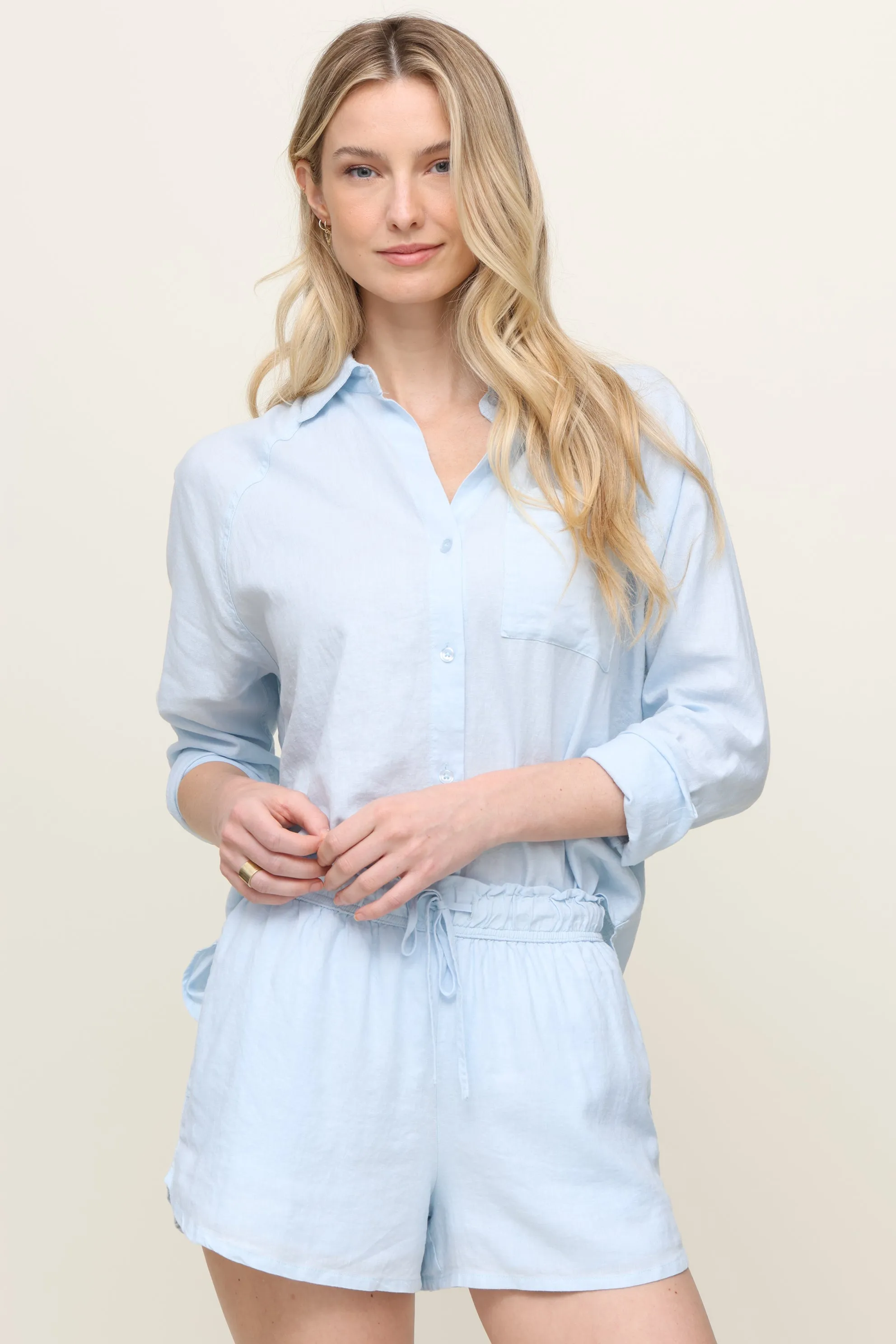 The Perfect Linen Top DoubleLayeredCollar Lightweight Knit