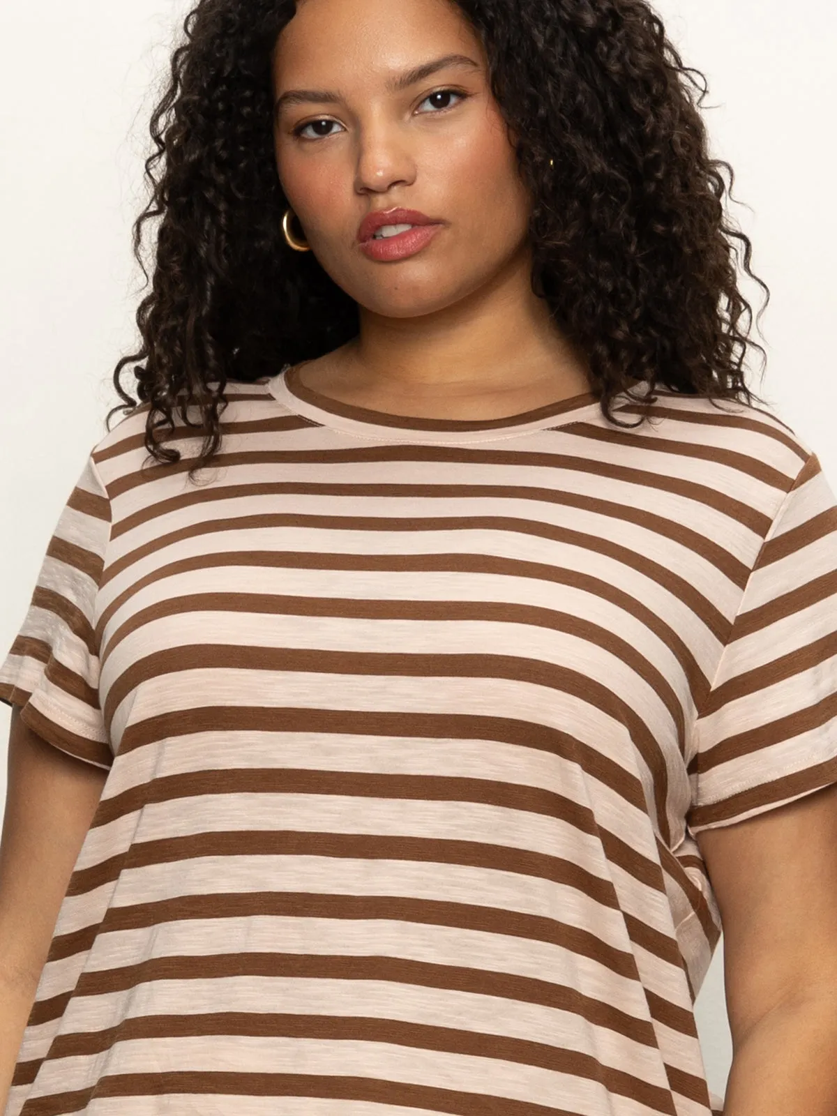 Quality Layer hiking clothes The Perfect Tee Earth Pink / Sepia Stripe Extended Sizing