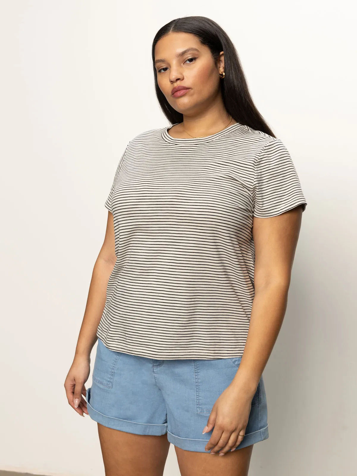 The Perfect Tee Pumice Stone / Black Stripe Extended Sizing LongLastingColor