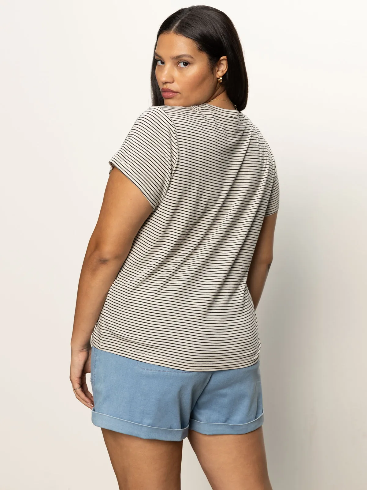 The Perfect Tee Pumice Stone / Black Stripe Extended Sizing Long Sleeve Shirt