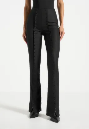 Therese - Tailored Button Detail Trousers - Black Minimalist Aesthetic Detailing