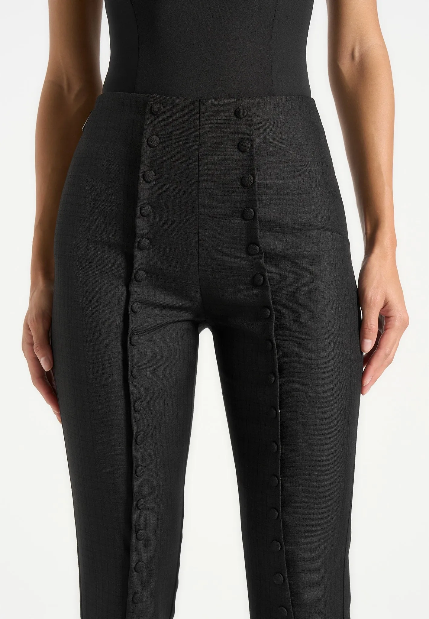Trendy Look Therese - Tailored Button Detail Trousers - Black
