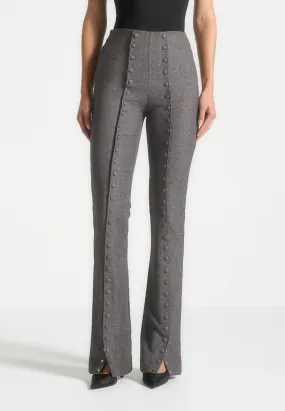 Therese - Tailored Button Detail Trousers - Dark Grey Business Comfort