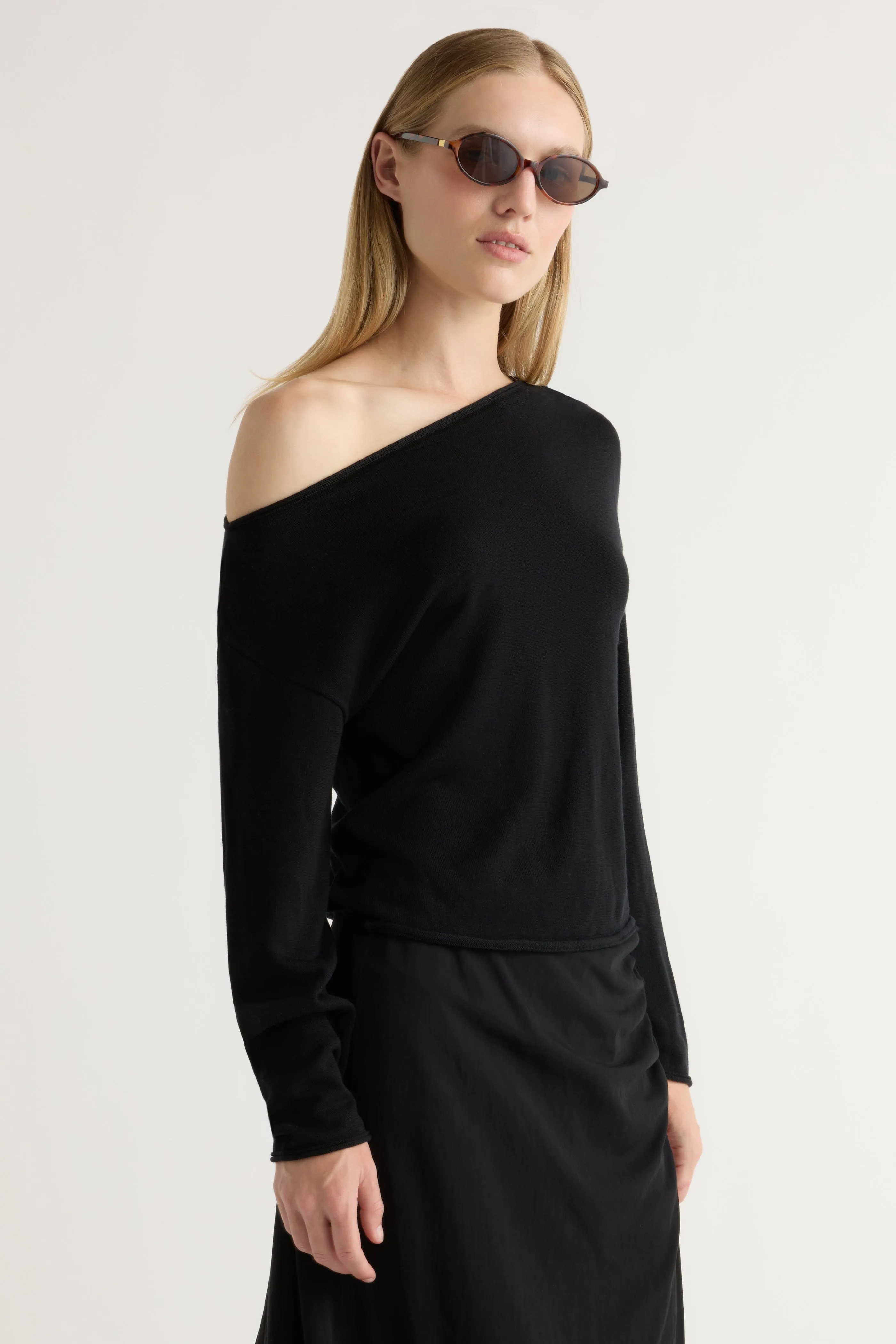 Simple Warmth Hachi Tencel-Wool Off-Shoulder Sweater