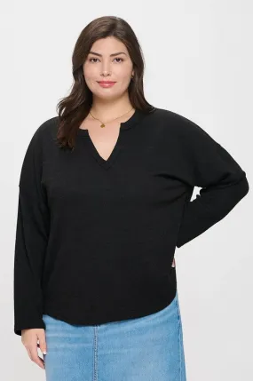 Chill Knit Sweater Top-Black Unstructured Fit