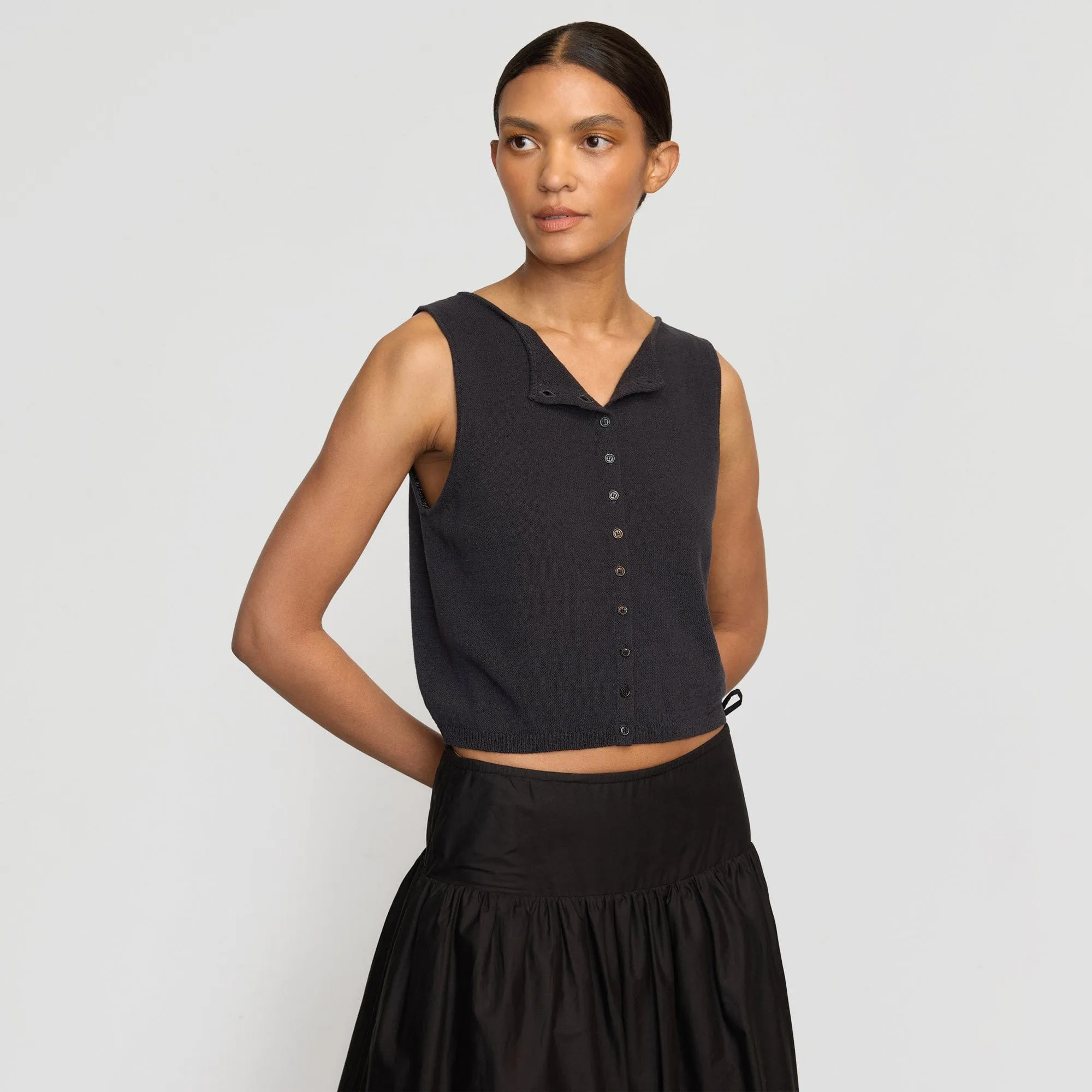 Elith Cotton-Linen Button Knit Vest Perfect Warmth